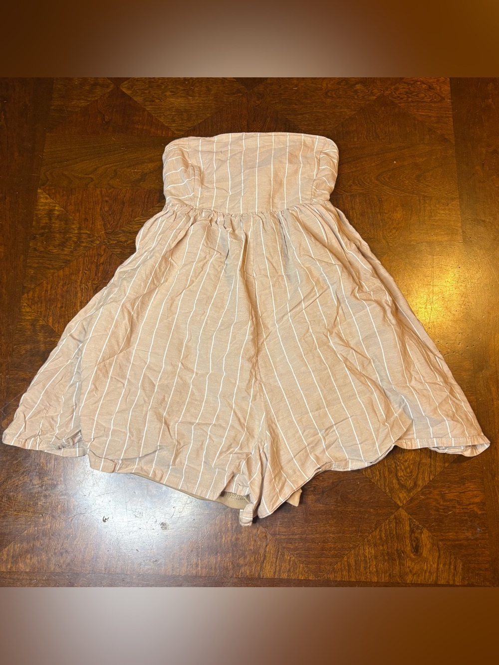 Ultra flirt 100% cotton beige pinstripe romper
